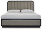 Rowanbeck King Upholstered Panel Bed with Mirrored Dresser and Nightstand