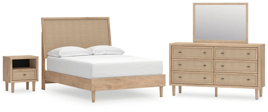 Cielden Full Panel Bed with Mirrored Dresser and Nightstand