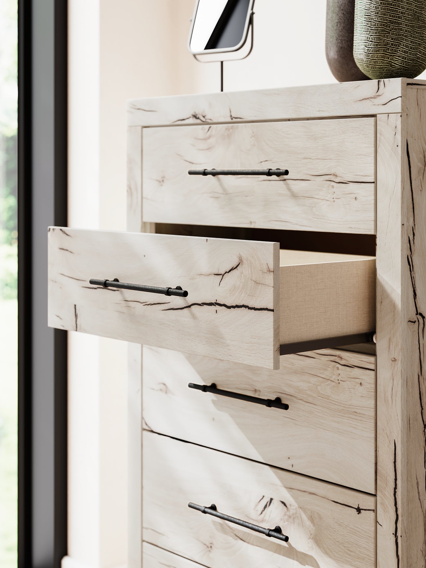 Lawroy Full Panel Storage Bed with Mirrored Dresser, Chest and Nightstand