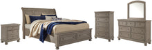 Load image into Gallery viewer, Lettner King Sleigh Bed with 2 Storage Drawers with Mirrored Dresser, Chest and Nightstand
