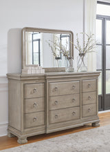Load image into Gallery viewer, Lexorne King Sleigh Bed with Mirrored Dresser and 2 Nightstands
